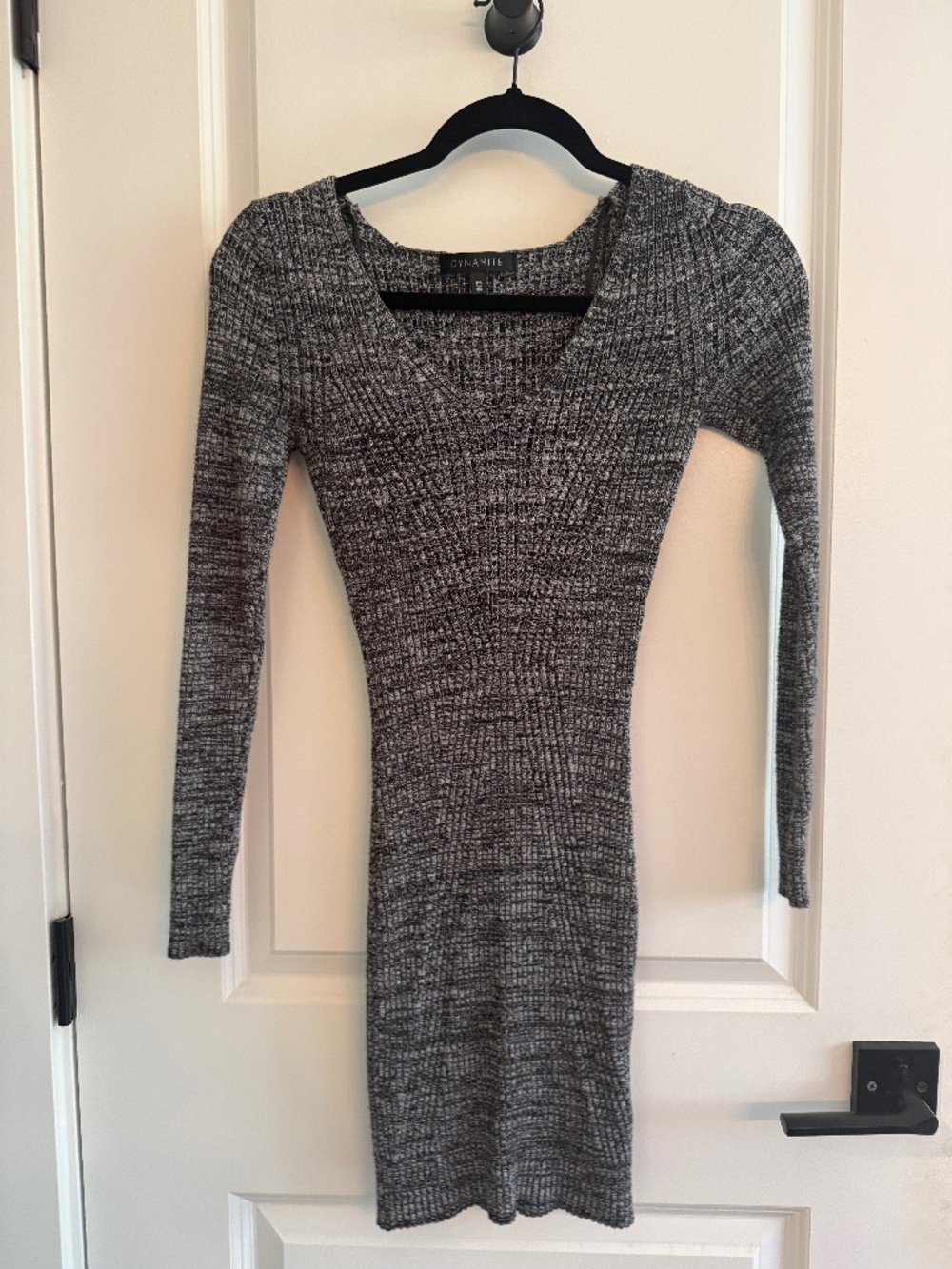 Dynamite Grey Marl Ribbed Knit Long-Sleeve Bodycon Mini Dress - Size S